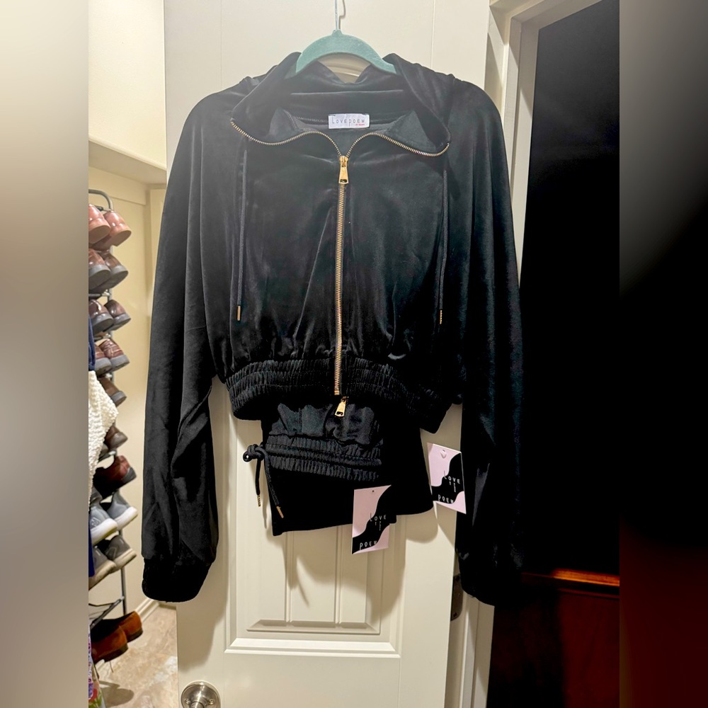 Love Poem 2 piece - Black velour-medium- Gold zippers